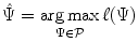 
$$\displaystyle{ \hat{\Psi } =\mathop{ \mathrm{arg\,max}}\limits _{\Psi \in \mathcal{P}}\ell(\Psi ) }$$
