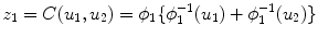 
$$z_{1} = C(u_{1},u_{2}) =\phi _{1}\{\phi _{1}^{-1}(u_{1}) +\phi _{ 1}^{-1}(u_{2})\}$$
