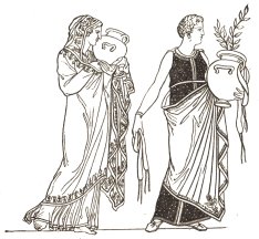 Figures carrying vases