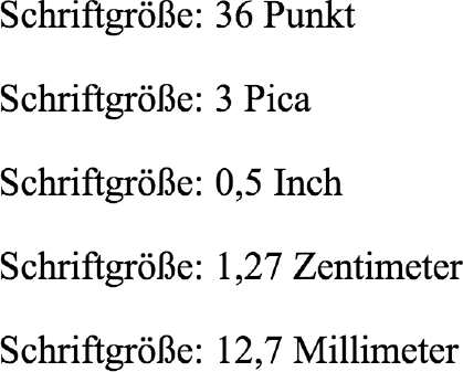 Verschiedene Schriftgrößen-Angaben