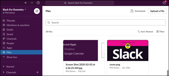 Screenshot displaying Slack’s Files that allows you to easily access the files that have been shared — and that others have shared with you.