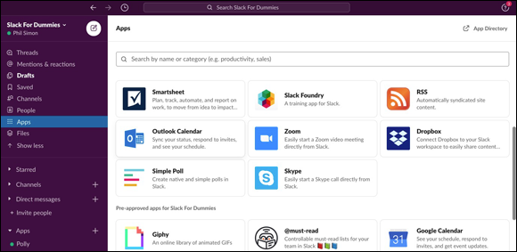 Screenshot of the Slack Apps view displaying all your workspace apps present in the Apps Directory.