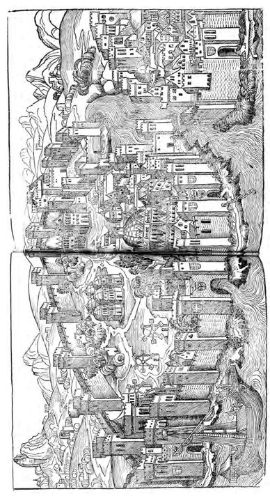 Figure 1.8: 'The City of Constantinople', in Schedel, Register des buchs der Croniken vnd geschichten, fols CXXIXv-CXXXr. Courtesy of Herzog August Bibliothek, Wolfenbüttel, M: Gb gr.-2° 7.