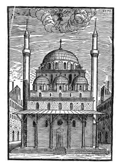 Figure 4.8: Melchior Lorch, Mosque with a Dragon (1570), in Lorch, Wolgerissene und geschnittene Figuren zu Rosz und Fusz, n.p. Courtesy of Herzog August Bibliothek, Wolfenbüttel, A: 15.1 Bell. 2° (2).