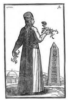 Figure 4.13: Melchior Lorch, 'A Woman, Dressed in Greek Clothing, Standing Alone with a Rose in Each Hand' (1582), in Lorch, Wolgerissene und geschnittene Figuren zu Rosz und Fusz, n.p. Courtesy of Herzog August Bibliothek, Wolfenbüttel, A: 15.1 Bell. 2° (2).