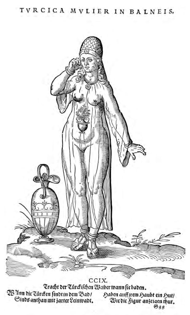 Figure 5.8: 'A Turkish Woman at the Baths', in Weigel, Habitus praeciporum poulortum, fol. Ggg. Courtesy of Herzog August Bibliothek, Wolfenbuttel, A: 118 Quod. 2° (2).