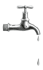 Vintage water tap hand drawing engraving illustration black and white clip art isolated on white background