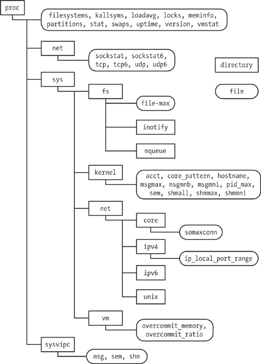 Selected files and subdirectories under /proc