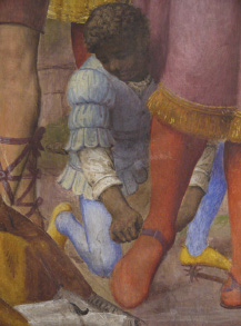 Madonna dei Miracoli: Bernardino Luini, Adoration of the Magi, fresco, a Page (detail), 1525.