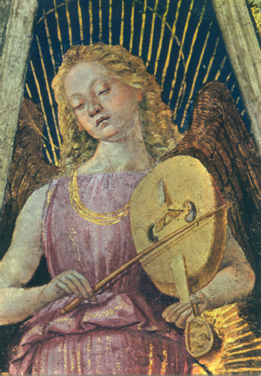 Basilica, Sacristy of San Giovanni: Luca Signorelli, Evangelists and Doctors of the Church, with Angel Musicians, fresco (detail).