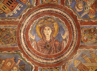 Cathedral, crypt: Virgin, fresco (detail of vault), after 1231.