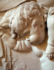 Oratorio del Rosario di San Domenico: Giovanni Serpotta, putto, plaster, c. 1701.