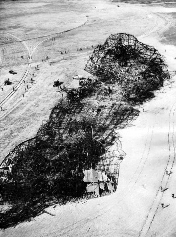  In less than a minute, the mighty Hindenburg became a charred skeleton. WIKIMEDIA COMMONS