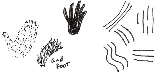 Petroglyphs of hands and lines