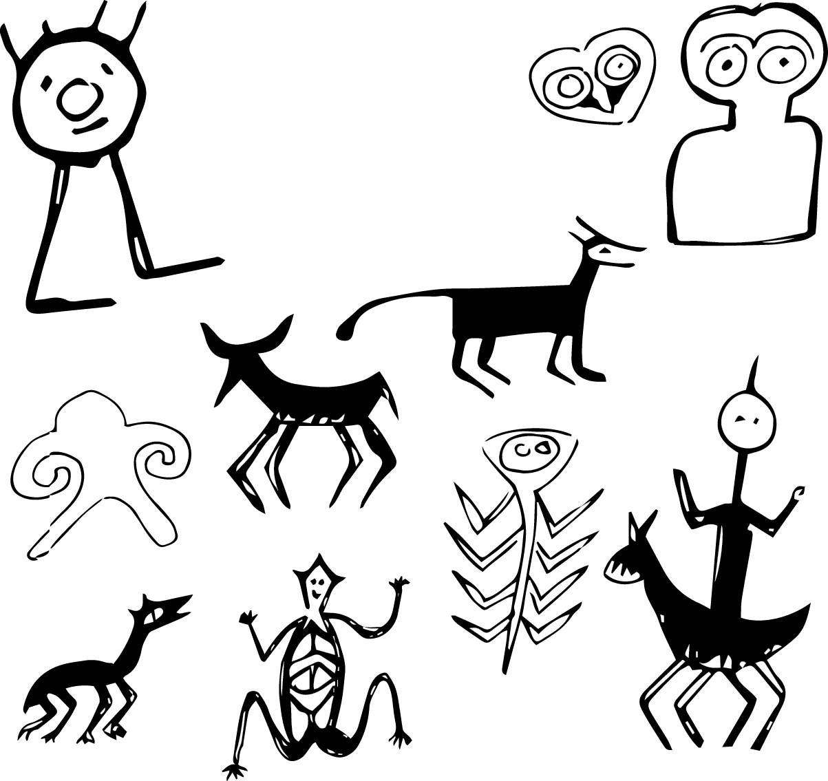 Petroglyphs of stylized people and animals