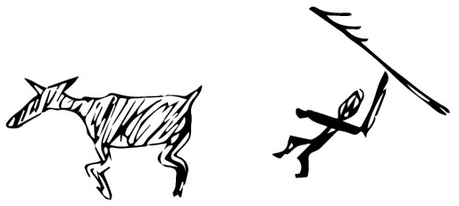 Petroglyph of person hunting animal