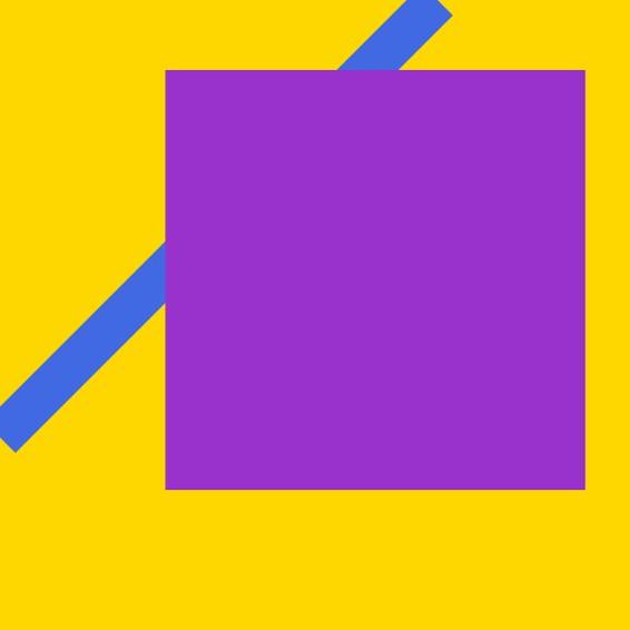 A purple square, partially obscuring a diagonal line in a golden yellow square.