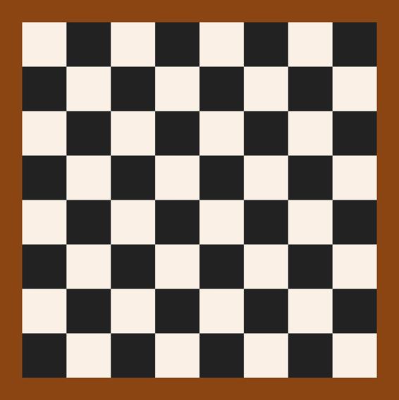 A square with a brown border surrounding an 8-by-8 checkerboard pattern.