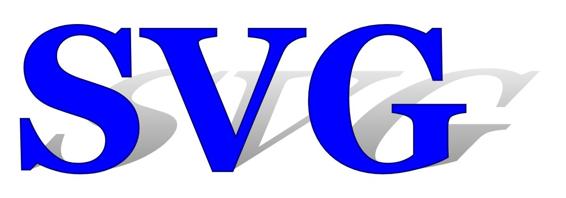 The letters SVG drawn in a large blue serif font. Behind the blue letters, connected at their base but angled away, is a shadow-like second copy of the text, in gray fading to white.