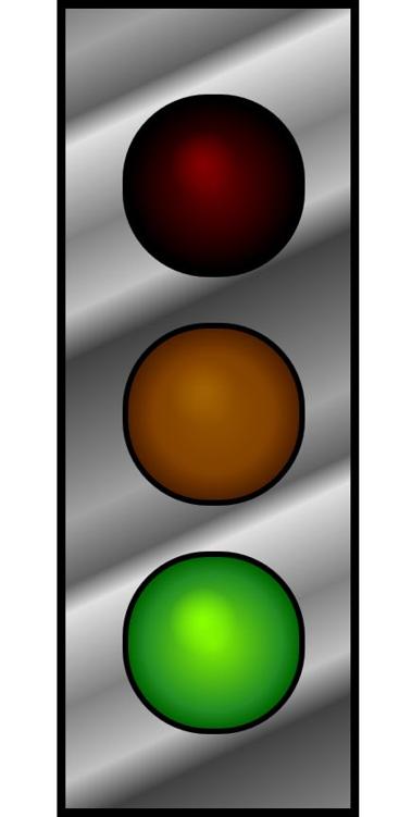 A stoplight that is almost identical to the previous one, except that the gradients on the lights aren't quite as smooth.