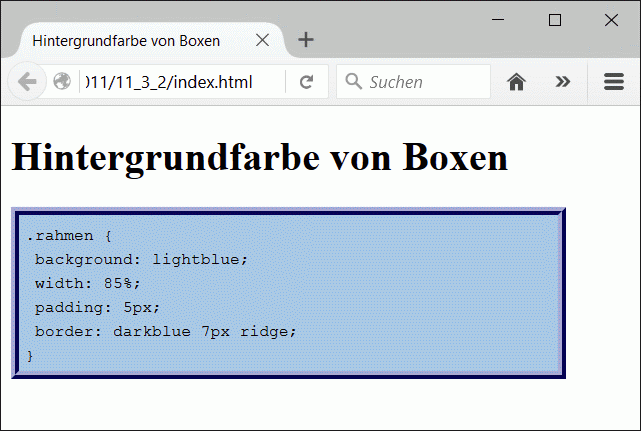 Das Verwenden einer Hintergrundfarbe innerhalb von Boxen lässt sich relativ einfach mit »background« bzw. »background-color« notieren.