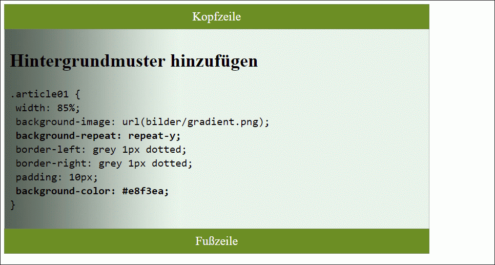 Mit dem Kacheln in die vertikale Richtung mit »background-repeat: repeat-y« und der passenden Hintergrundfarbe klappt es auch mit dem Farbverlauf.