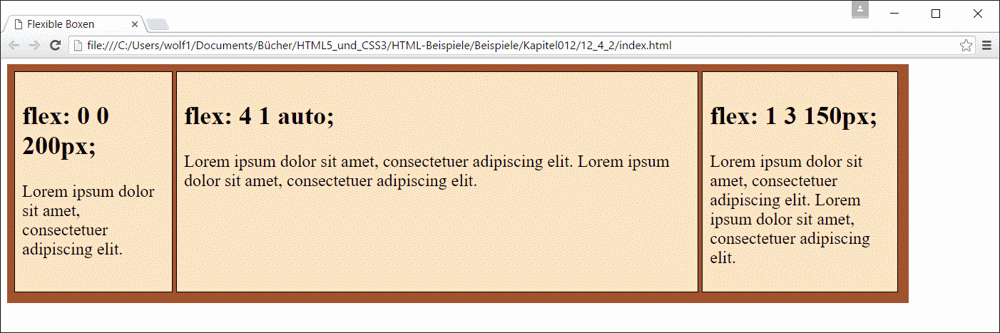 Verschiedene Wertangaben für Flexboxen