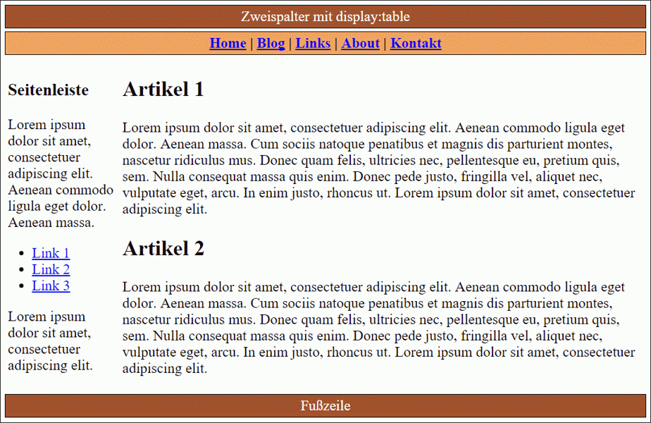 Das Layout mit CSS-Tabellen im Einsatz