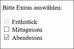 Die Checkbox für Frühstück wurde deaktiviert.