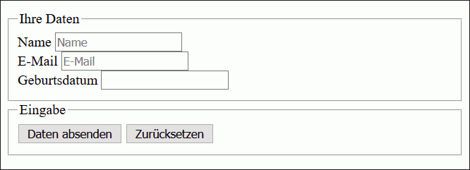 Ein Formular mit gruppierten Formularelementen