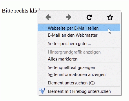 Das HTML-Element <menu> im Einsatz beim Firefox-Webbrowser