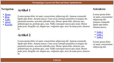 Dreispaltiges Layout mit fester Spaltenbreite rechts und links