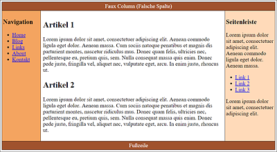 Die festen Spalten wurden mit falschen Spalten und einer Hintergrundgrafik gefüllt.