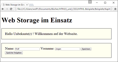 Hier sollen Name und Vorname lokal im Webbrowser gespeichert werden …