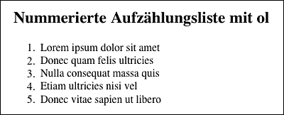 Bei der nummerierten Liste mit dem <ol>-Element werden standardmäßig arabische Ziffern verwendet.