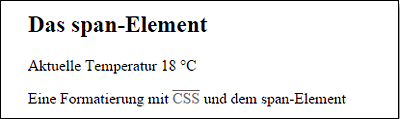 Das <span>-Element hat keine Standardformatierung. Neben der Gestaltung mit CSS kann es auch zur Identifizierung von eindeutigen Elementen verwendet werden.