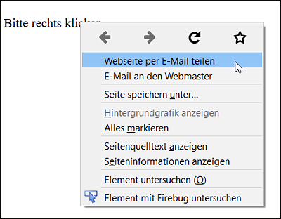 Das HTML-Element <menu> im Einsatz beim Firefox-Webbrowser