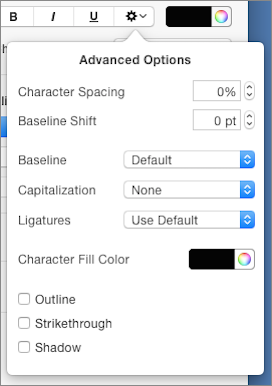 **Figure 44:** The Advanced Options provide fine-grained control over how fonts appear in selected text.