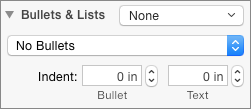 **Figure 54:** The simplest form of the Bullets & Lists section of the Style panel; it gets more complicated depending on the choices you make in its pop-up menus.