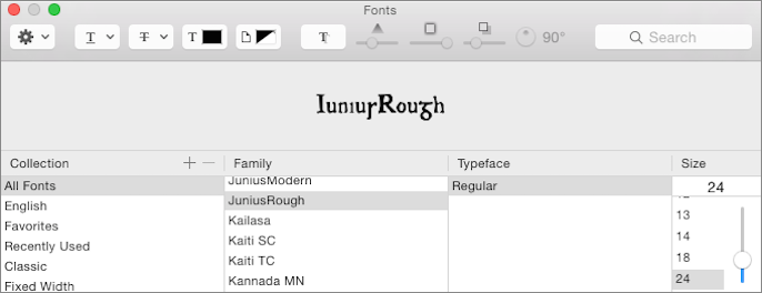 **Figure 42:** You can choose fonts and adjust their appearance in the standard system Fonts window.