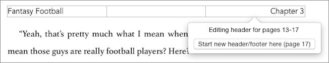 **Figure 90:** A popover tells you how many pages your header and footer edits affect.