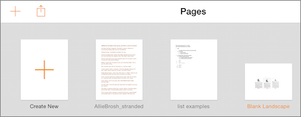 **Figure 31:** The first two documents on this document manager screen, with the gray names, are aliases to documents stored elsewhere in iCloud; the right-most one, with the orange name, is stored in the Pages app library.