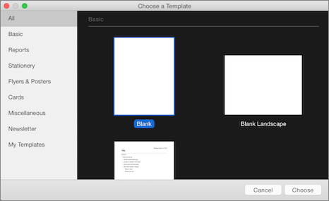 **Figure 14:** The Template Chooser in Pages for Mac.