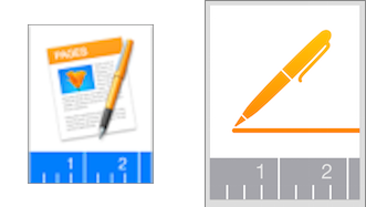 **Figure 166:** Template document thumbnails display a special icon in both Pages for Mac (left) and Pages for iOS (right).