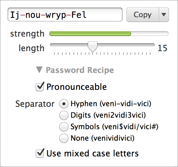 <strong>Figure 15:</strong> Pronounceable passwords consist of valid English syllables, and present additional options.