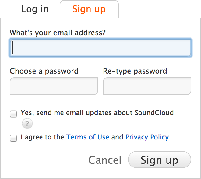 <strong>Figure 5:</strong> An example sign-up form (again, for the SoundCloud site).