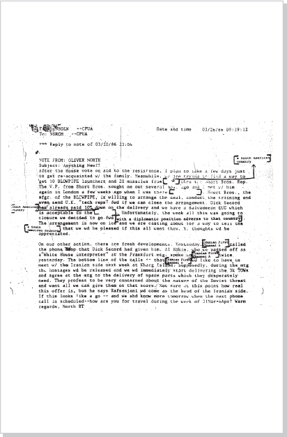 DOCUMENT 7. NSC, Oliver North’s Email Memo to Robert McFarlane on Efforts to Arrange Chilean Arms Transfer to Contra Forces, “Anything New?,” March 26, 1986.