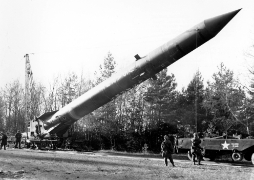 A Redstone missile is fielded by troops in Europe in 1957. Developing the 200-mile, nuclear-capable ballistic weapon ...