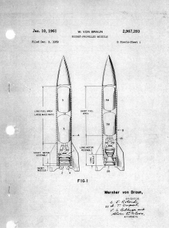 Von Braun was granted a patent in 1961 for this innovation in a “rocket-propelled missile” It improved “the mass fraction of the rocket by increasing propellant ...