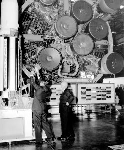 Von Braun explains Saturn heavy-lift rockets to President Dwight Eisenhower during his September 8, 1960, visit ...